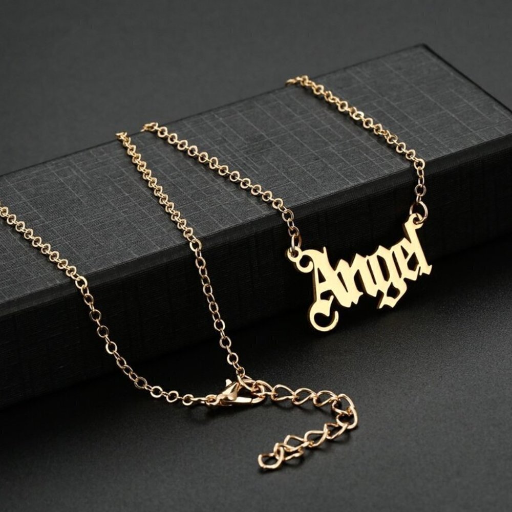 Womens "Angel" Script Name Gold Tone Necklace - NEW
